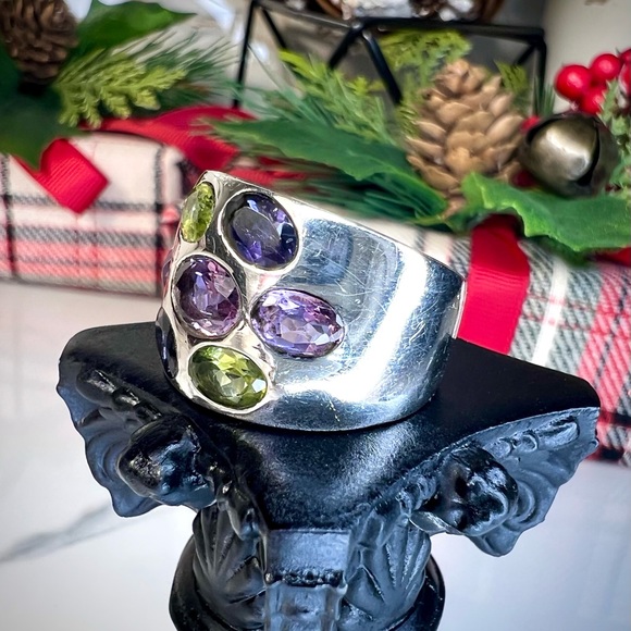 Gorgeous Vintage Heavy Sterling Multi Gemstone Ring 1960's - Picture 9 of 11